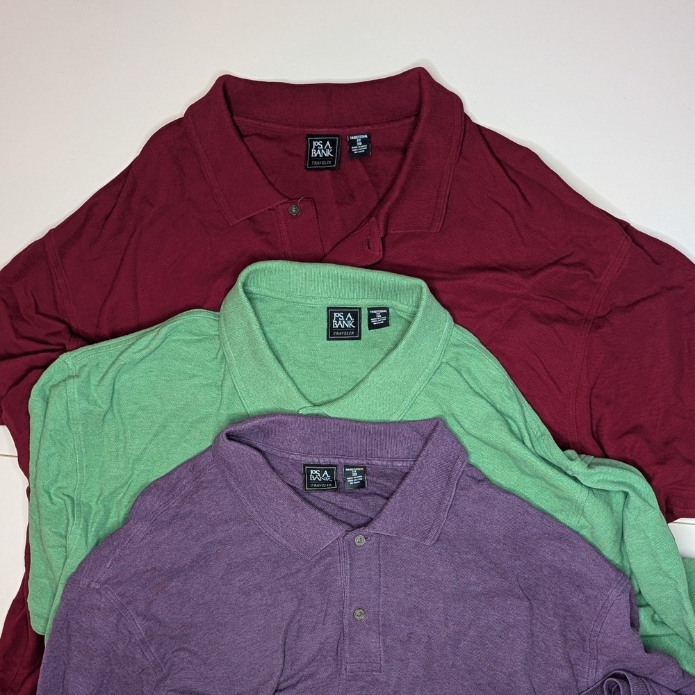 J.S.A. Bank Traveler Mens 2XB Polo Shirts Lot of 3 Cotton Burgundy Green Purple‎
